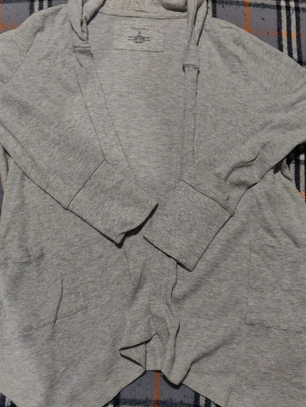 Women's Hooded SonomaCardigan Sweater Assymetrical Hem Pockets Light Gray Sz M